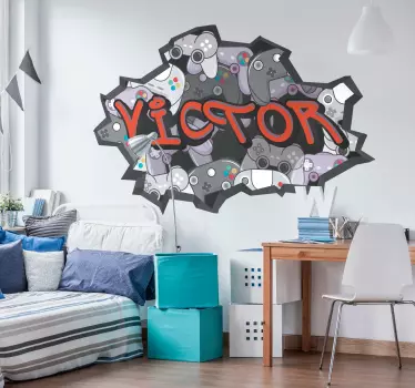 Muursticker graffiti met naam en game controllers - TenStickers
