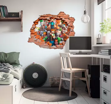 Gat in muur met videospel figuren muursticker - TenStickers