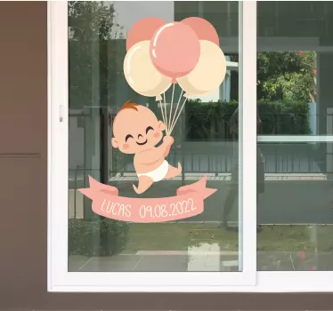 Raamsticker kinderkamer meisje geboren met datum - TenStickers