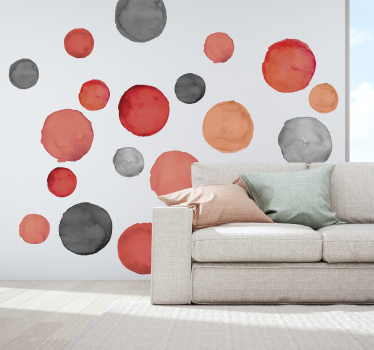 Grijze cirkels en pantone koraal textuur muursticker - TenStickers