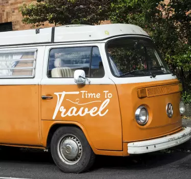 Camper tekst sticker "het is tijd om te reizen" - TenStickers