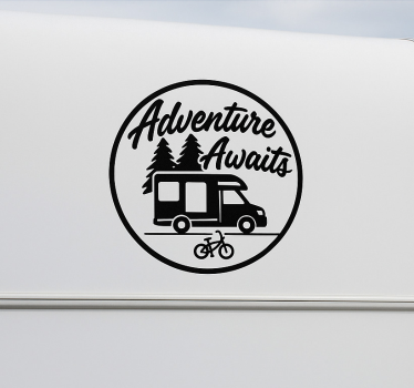Het tekstavontuur wacht! caravan sticker - TenStickers