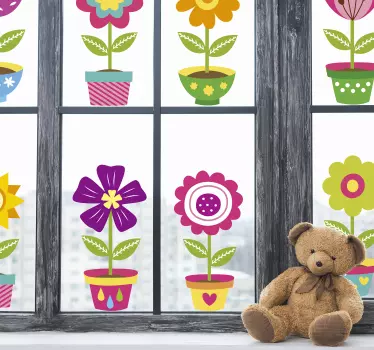 Raamsticker kinderkamer bloemen in pot - TenStickers