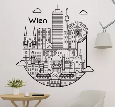 Illustratie van de skyline van wenen locatie sticker - TenStickers