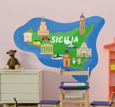 Kaart van het siciliaanse eiland locatie sticker - TenStickers