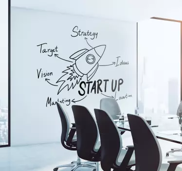 Kantoor sticker met raket voor start-ups - TenStickers