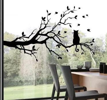 Raamsticker kat op boom - TenStickers