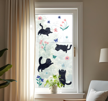 Katten vangen vlinders raamsticker - TenStickers