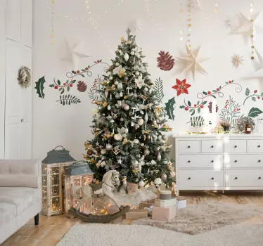 Kerst decoratie stickers bloemen - TenStickers