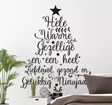 Kerststickers boom met tekst nieuwjaar - TenStickers