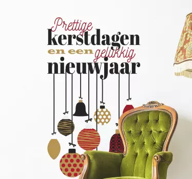 Kerststickers tekst met ballen - TenStickers