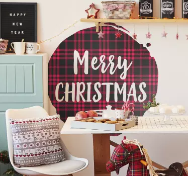 Kerst sticker vrolijk kerstmis ruitpatroon - TenStickers