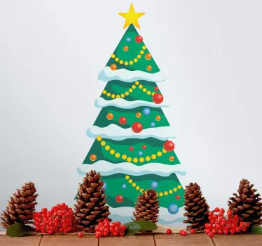 Besneeuwde boomdecoratie kerst sticker - TenStickers
