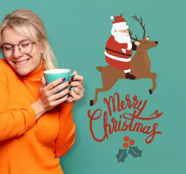 Kerst sticker kerstman op rendier - TenStickers