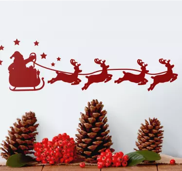 Kerststickers Zwart-witte kerstman slee - TenStickers