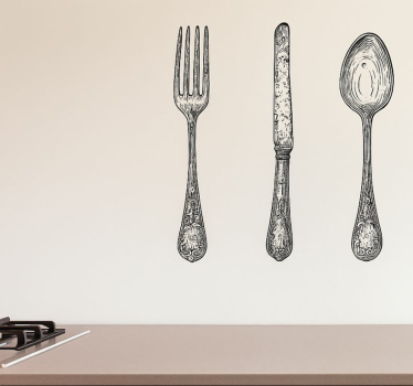 Keuken muursticker grijze bestekset - TenStickers