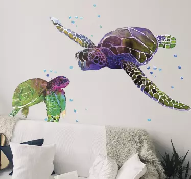 Kleurrijke abstracte schildpadden dierlijke zelfklevende sticker - TenStickers