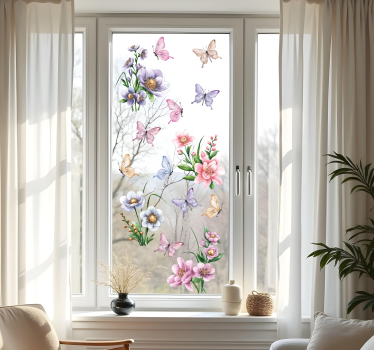 Kleurrijke bloemen en vlinders raamsticker - TenStickers