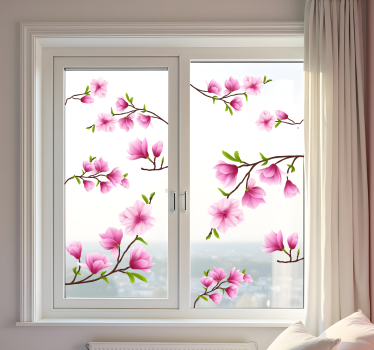 Kleurrijke magnolia bloemen raamsticker - TenStickers