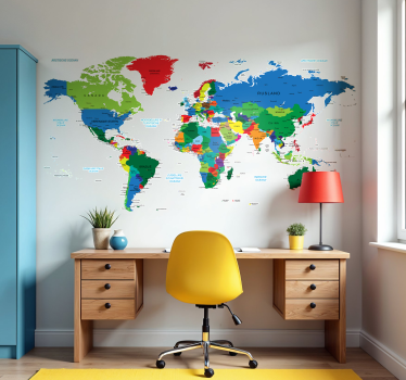 Kleurrijke wereldkaart muursticker woonkamer - TenStickers