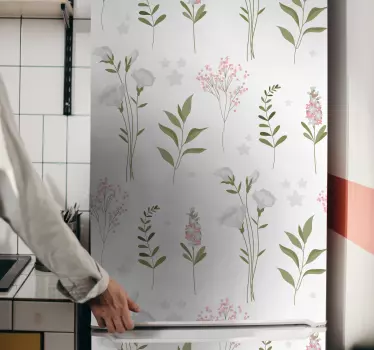 Koelkast sticker minimalistisch patroon met wilde bloemen - TenStickers