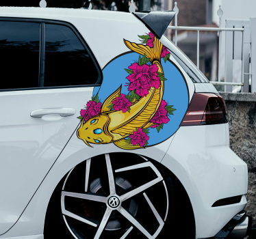 Koi met bloemen auto sticker - TenStickers