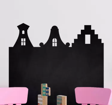 Krijtbord sticker grachtenhuisjes kinderkamer - TenStickers