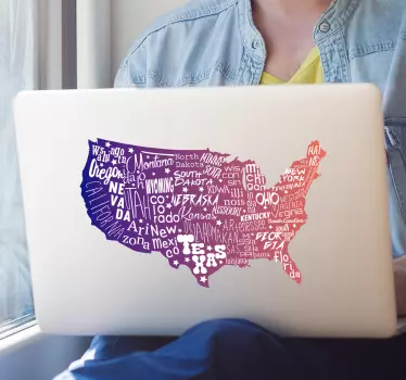 Laptopsticker kaart van de VS - TenStickers