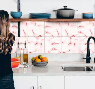 Tegelstickers keuken marmer roze - TenStickers