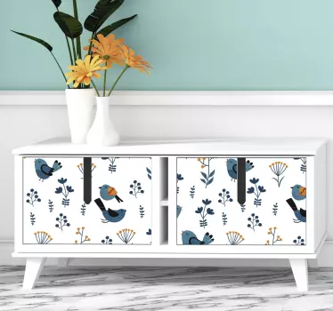 Meubel sticker bladeren en vogels - TenStickers