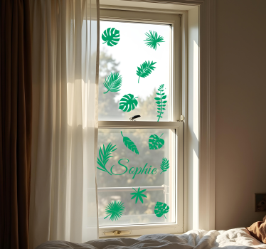 Monstera bladeren met naam raamsticker - TenStickers