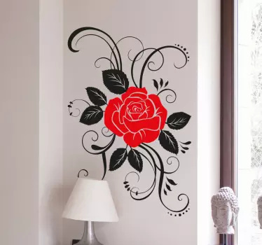 Bloemen muursticker met elegante roos - TenStickers