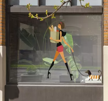 Muursticker glamour meisje met hond - TenStickers