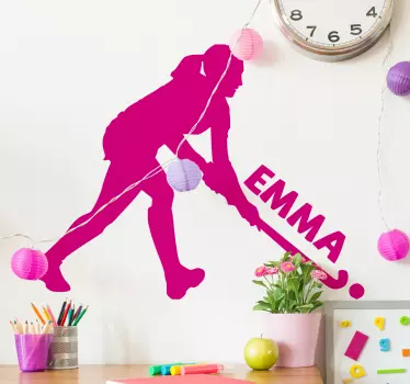 Naam muursticker kinderkamer hockey vrouw - TenStickers
