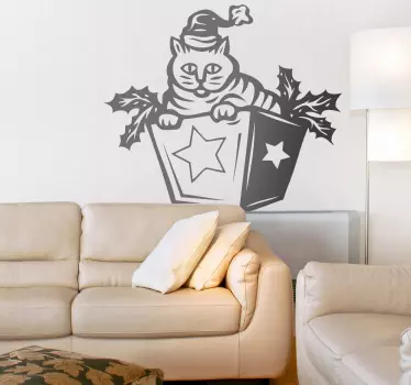Muursticker kat kerstcadeau - TenStickers