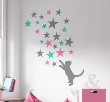 Set van 24 muursticker Kat met Sterren - TenStickers