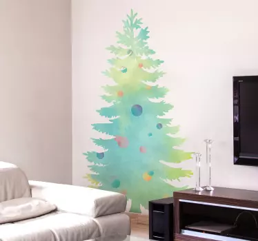 Muursticker kerstboom waterverf stijl - TenStickers