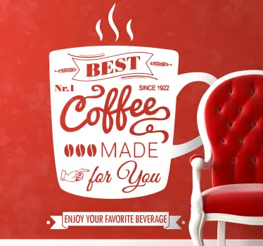 Muursticker koffiemok met tekst - TenStickers
