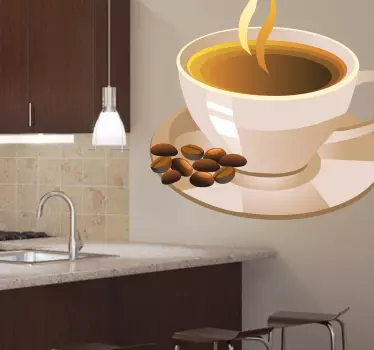 Muursticker Kop Koffie met Bonen - TenStickers