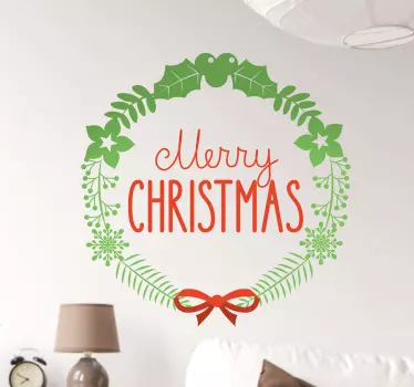 Muursticker Krans Merry Christmas - TenStickers