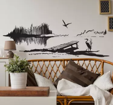 Muursticker kunst met ooievaar - TenStickers