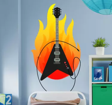 Muziek sticker gitaar met zwaar vuur - TenStickers