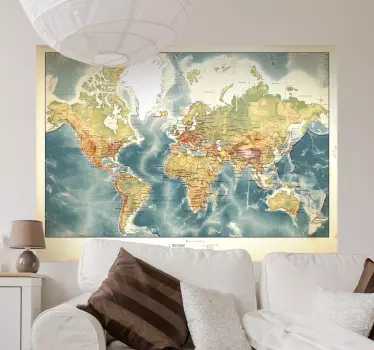 Muursticker wereldkaart realistisch - TenStickers