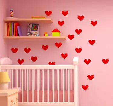 Muursticker kinderkamer rode hartjes - TenStickers