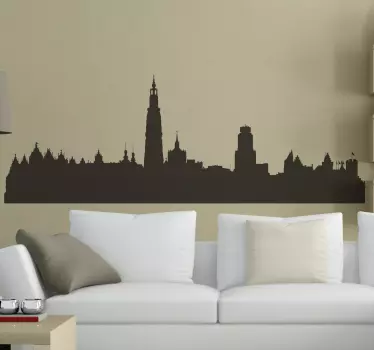 Muursticker woonkamer skyline Antwerpen - TenStickers