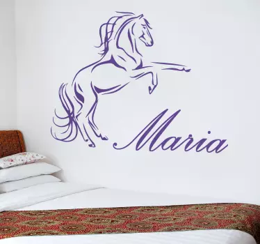 Muursticker kinderkamer steigerend paard met naam - TenStickers