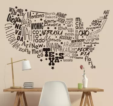 Muursticker tekst landkaart USA - TenStickers