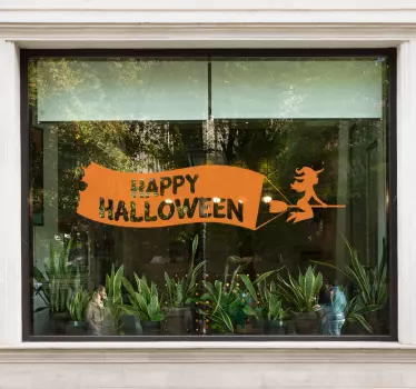 Muursticker Vliegende Heks Happy Halloween - TenStickers