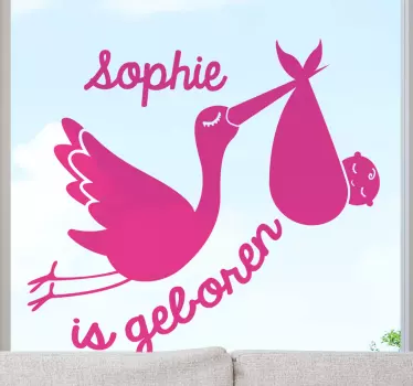 Raamsticker kinderkamer meisje geboren met naam - TenStickers