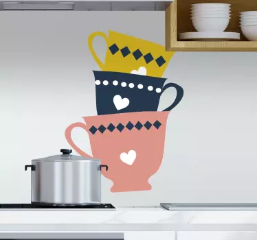 Muurstickers drinken 3 gestapelde theekopjes - TenStickers